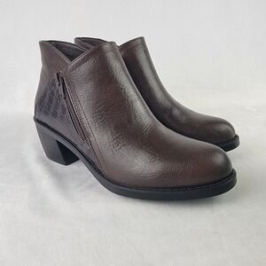 Easy Street Morgana Brown Croc Ankle Boots Comfort Wave Block Heel Womens 6.5 M